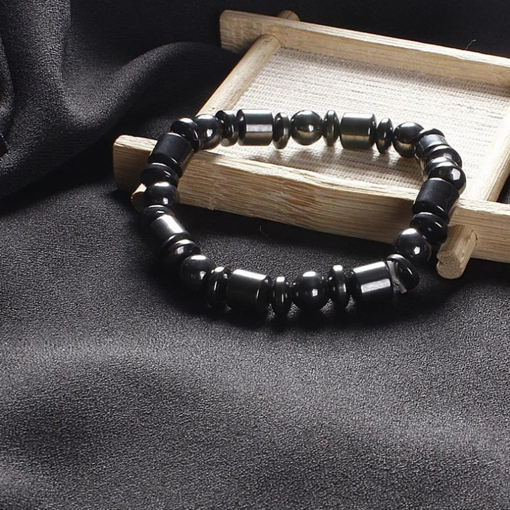 Men's Jewelry Accessories Natural Black Stone Elastic Yoga Bracelet for Birthday Gift image 6