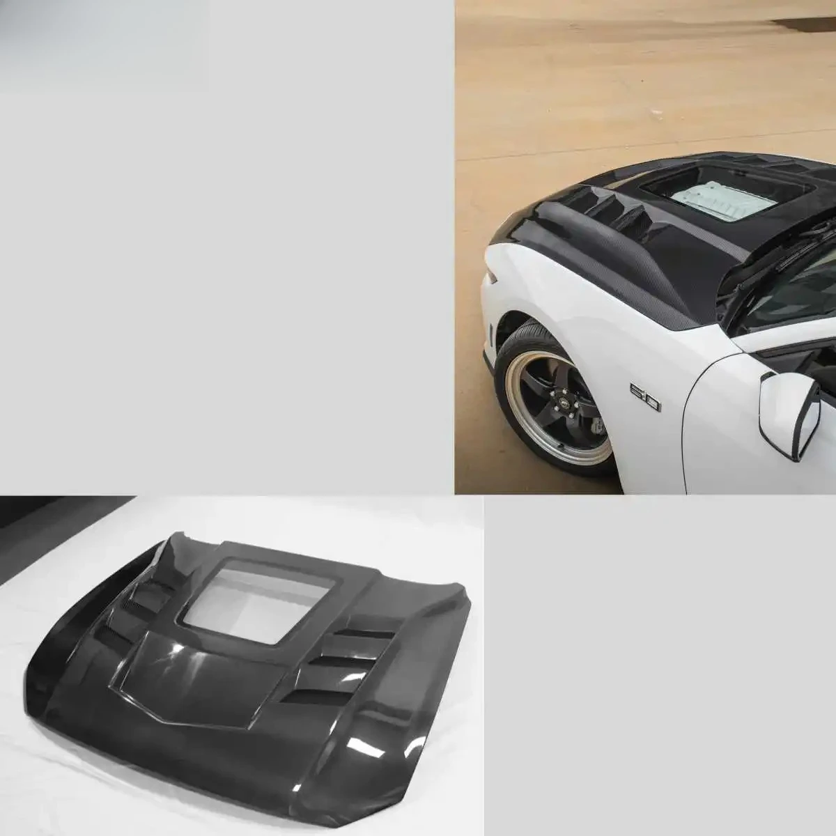 

MRD Carbon Fiber Engine Hood For Ford Mustang S650 2024+ Transparent Style Hood With Glass For Replacement.