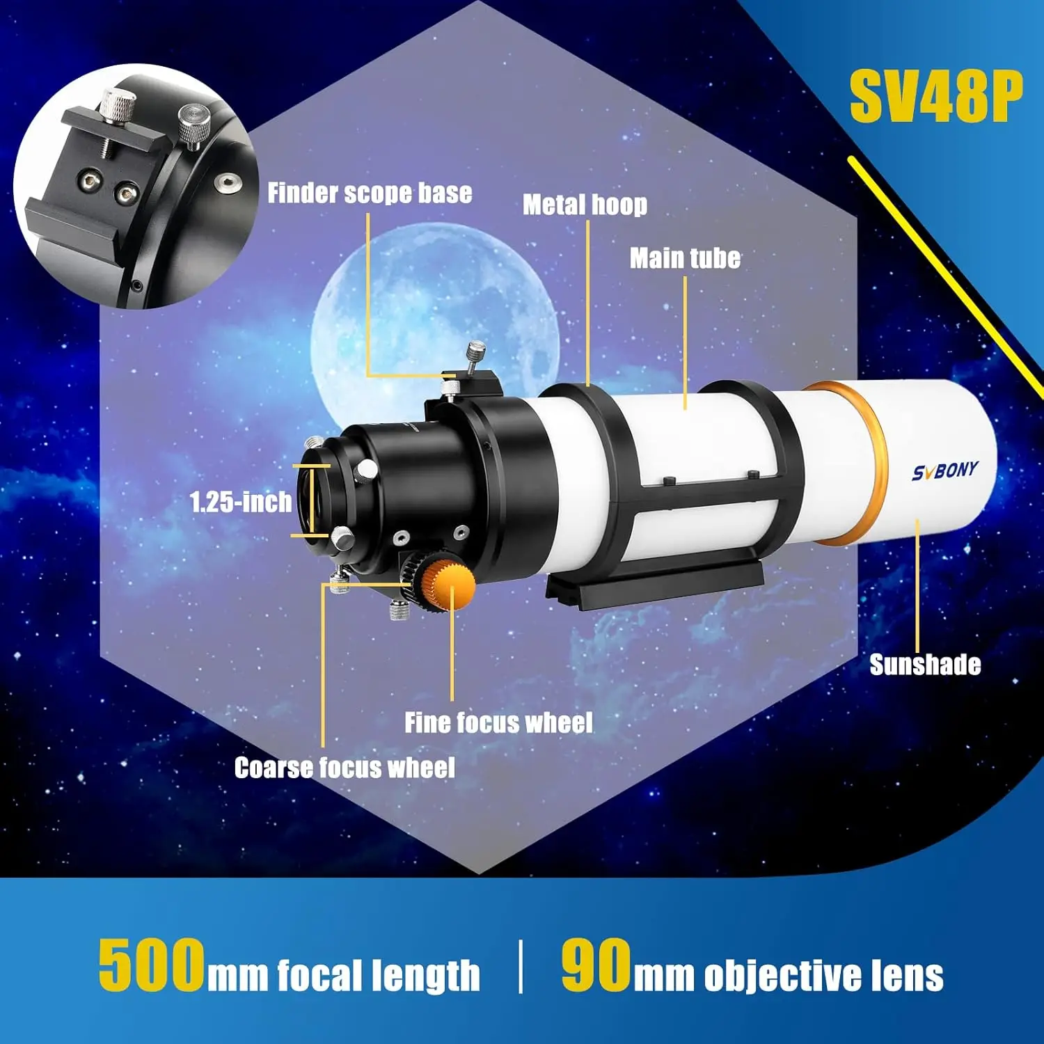 SVBONY SV48P 90/102mm Aperture F5.5 Refractor OTA Astronomical Telescope for Adults And Beginners Deep Sky Astrophotography