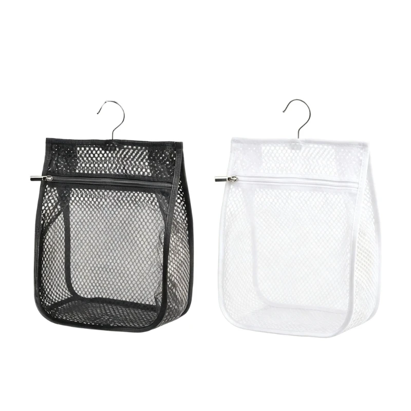 652F Breathable Net Clothespin Storage Bag with Hanging Hook and Front Pocket for Household Laundry Use and Visible Storage