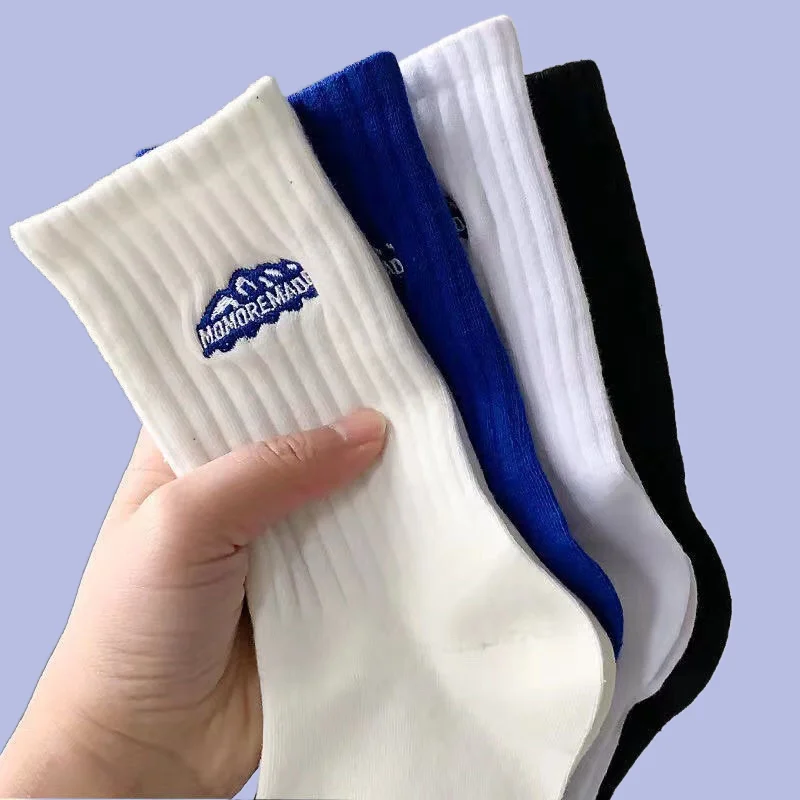 Chaussettes mi-tube élastiques en coton pour hommes, chaussettes décontractées, chaussettes de sport respirantes confortables, noir et blanc, printemps et été, 4/8 paires