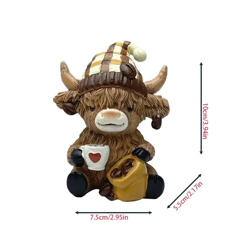 Highland Cow Statue Figurine Animal Figurines Coffee Highland Scottish Resin Animal Design Calf Lover Christmas Gift, Decorative Home Ornament, Animal Decorations Figurines, Unique Home Decor, Perfect Holiday Present, Unique Ornaments