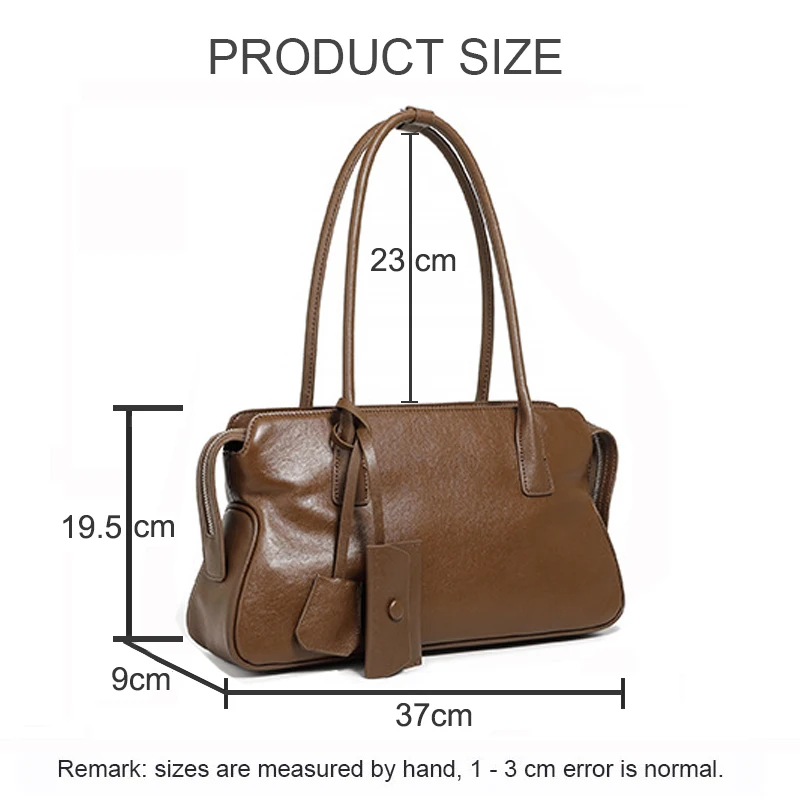 Lady Retro Trend Genuine Leather Shoulder Bag for Women Single Underarm Vegetable Tanned Cowhide Hand-held Pillow Style Handbag