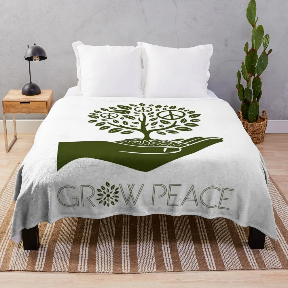 Grow Peace - Hand Holding Tree Throw Blanket Soft Plush Plaid Soft Big Hair Blankets