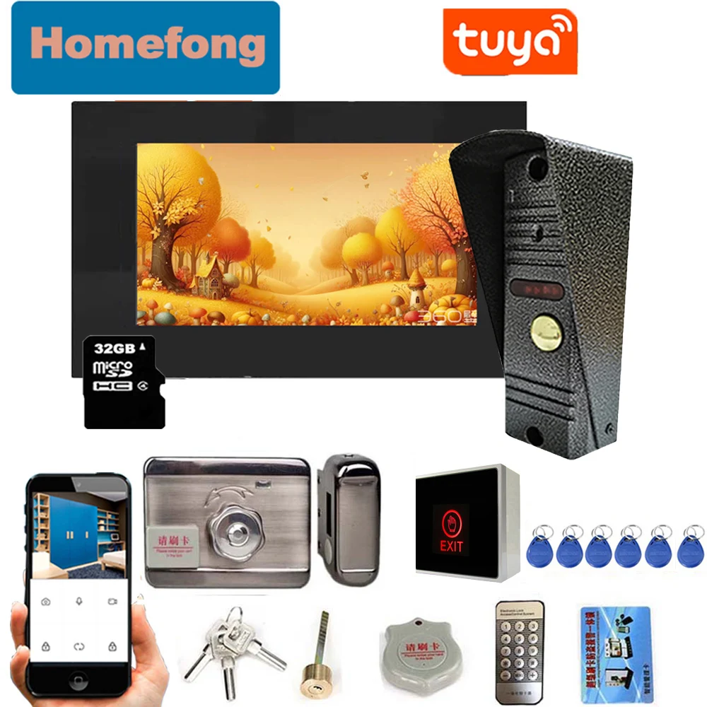 Homefong 7 Inch Home Intercom Tuya Wifi Smart Video Door Phone Doorbell Station with Lock 1080p HD Unlock Motion Detection