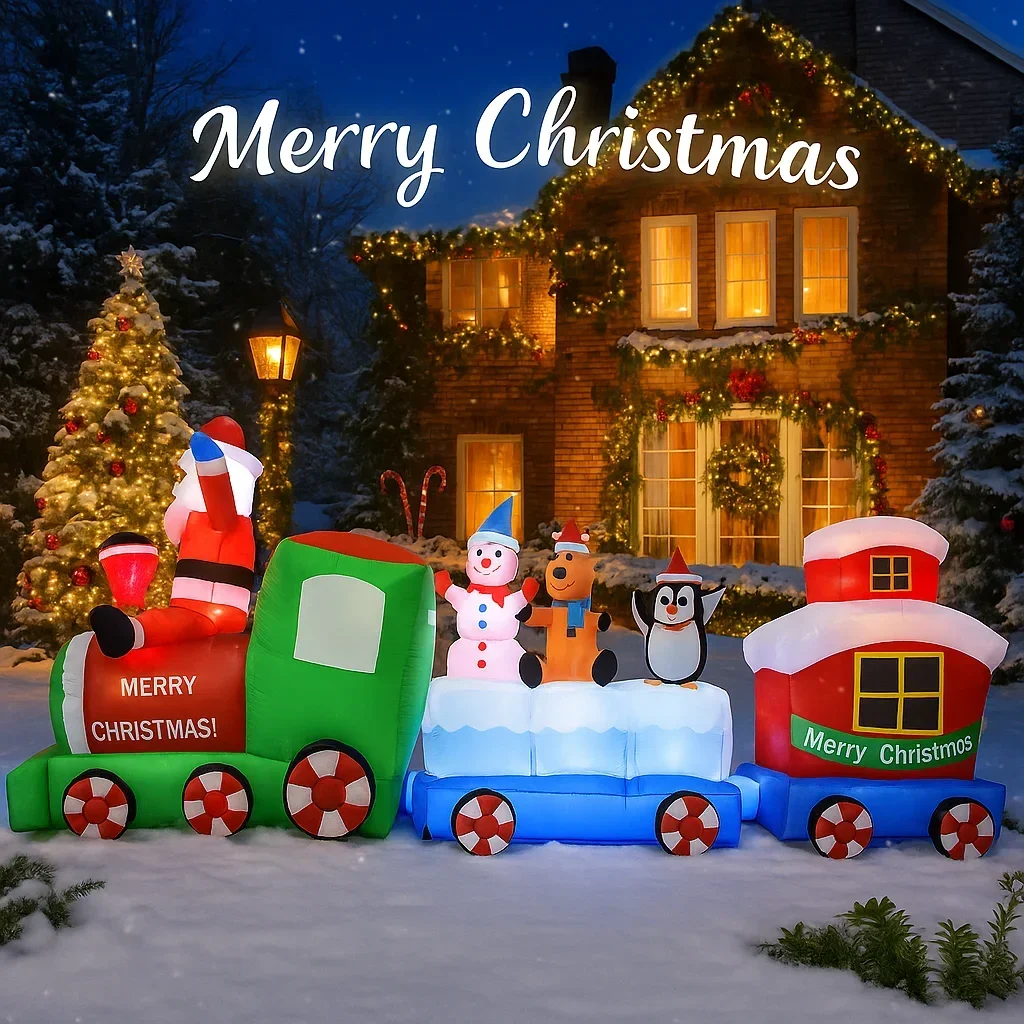 8.85FT Inflatable Christmas Toy Santa Claus Train Decoration Friends Xmas Yard Christmas LED Supplies Home Ornament Festive Gift