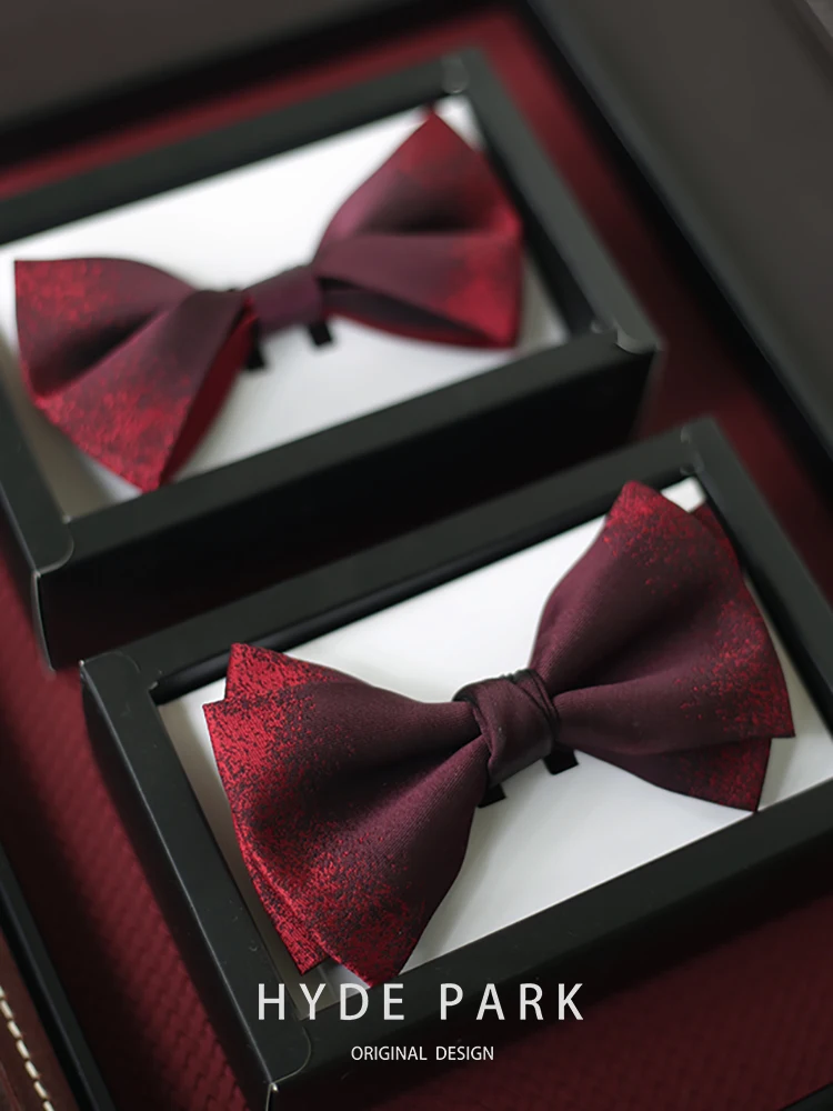 Jacquard embroidery double gradient knot Wedding dinner toast red Burgundy red groom bow tie for men