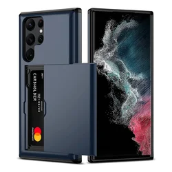 For Samsung S23 Ultra S22 S21 S20 S10 Plus 5G S9 S8 Case Hard Armor Phone Case For Galaxy Note 20 10 9 8 Wallet Card Slide Cover