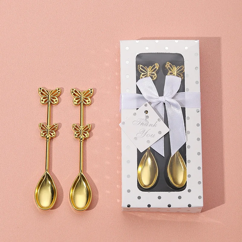 Free Shipping 30sets/lot wedding souvenir and giveaways favors golden butterfly Coffee Spoons