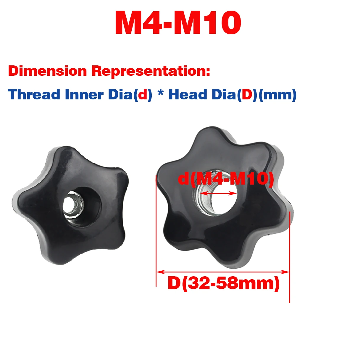 

M6 M8 M10 M12 Plum Blossom/Star Head Hand Clamping Nuts Plastic Through Hole