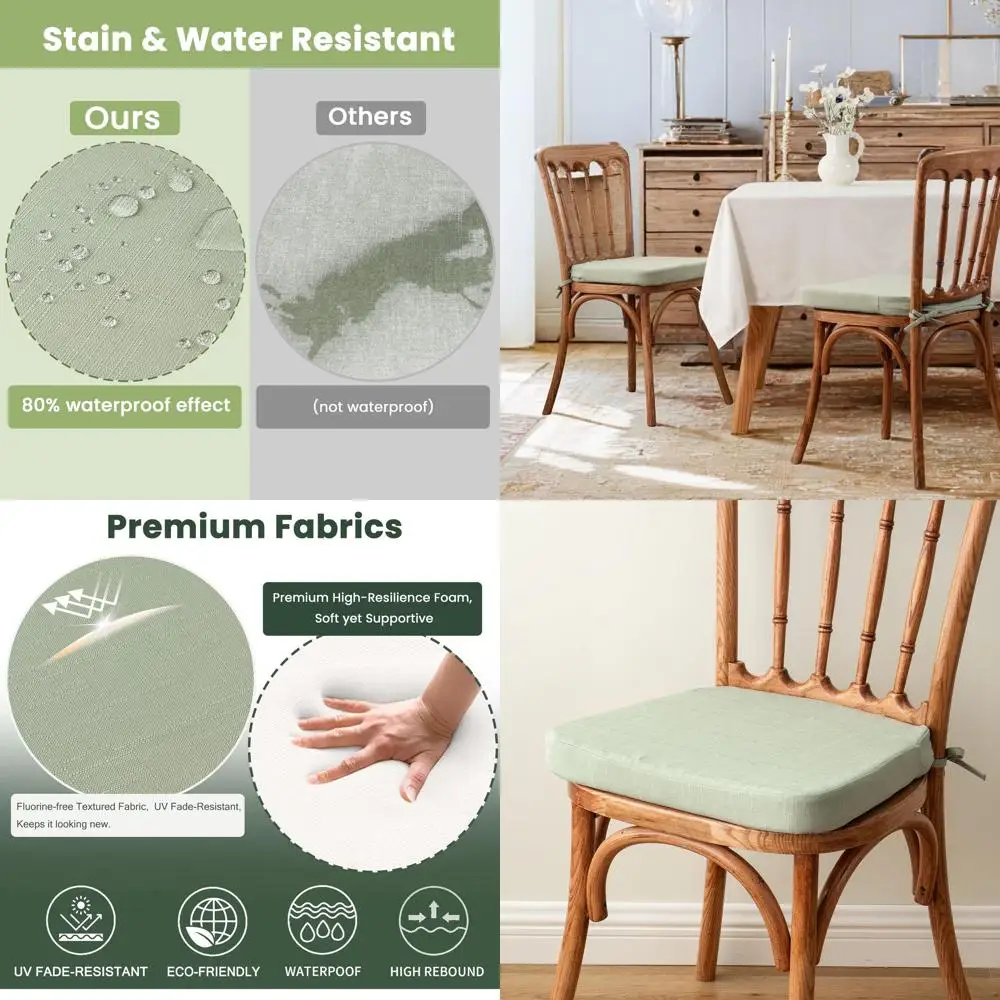 Indoor/Outdoor Kitchen Chair Cushions with Non-Slip Backing, Removable Washable Covers, Set of 4, 16x16x2, Sage Green
