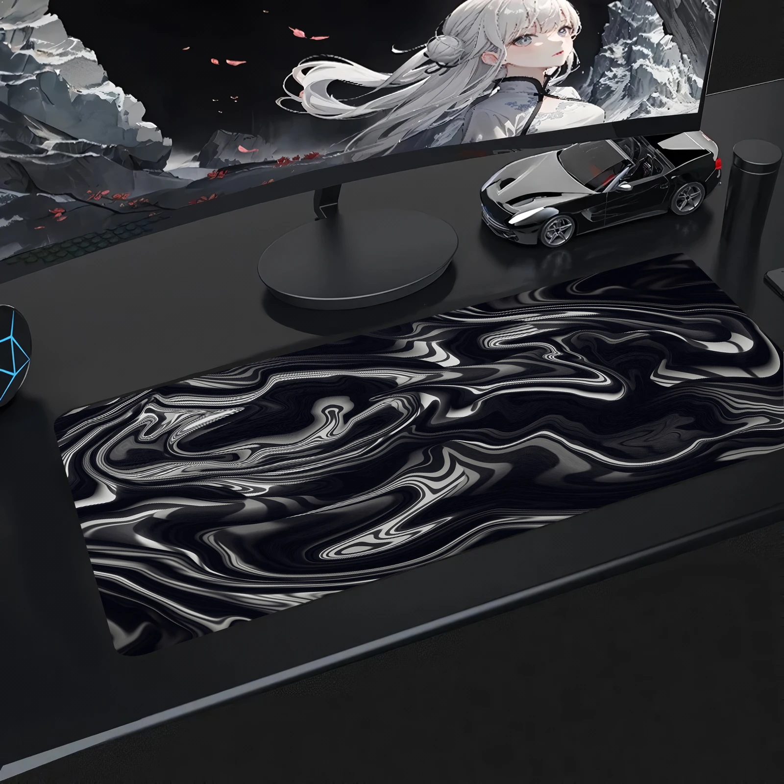 Black Fluid Texture Mouse Pad Large Size Computer Office Game Mat Rubber Anti-slip Gaming Accessories Keyboard Long Desktop Pads