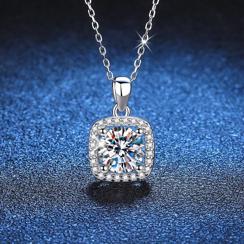 

Ожерелье с муассанитом 1-2 карата для женщин, сертифицированное стерлинговое серебро 925 пробы, сверкающая подвеска-цепочка, вечерние украшения с подарочной коробкой