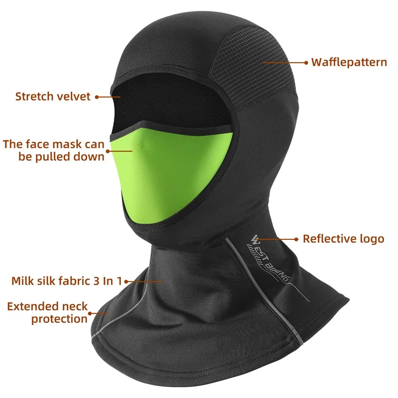 WEST BIKING Winter Fleece Hat Outdoor Cycling Full Face Mask Multicolor Motorcycle Snowboard Hiking Balaclava Thermal Sport Gear