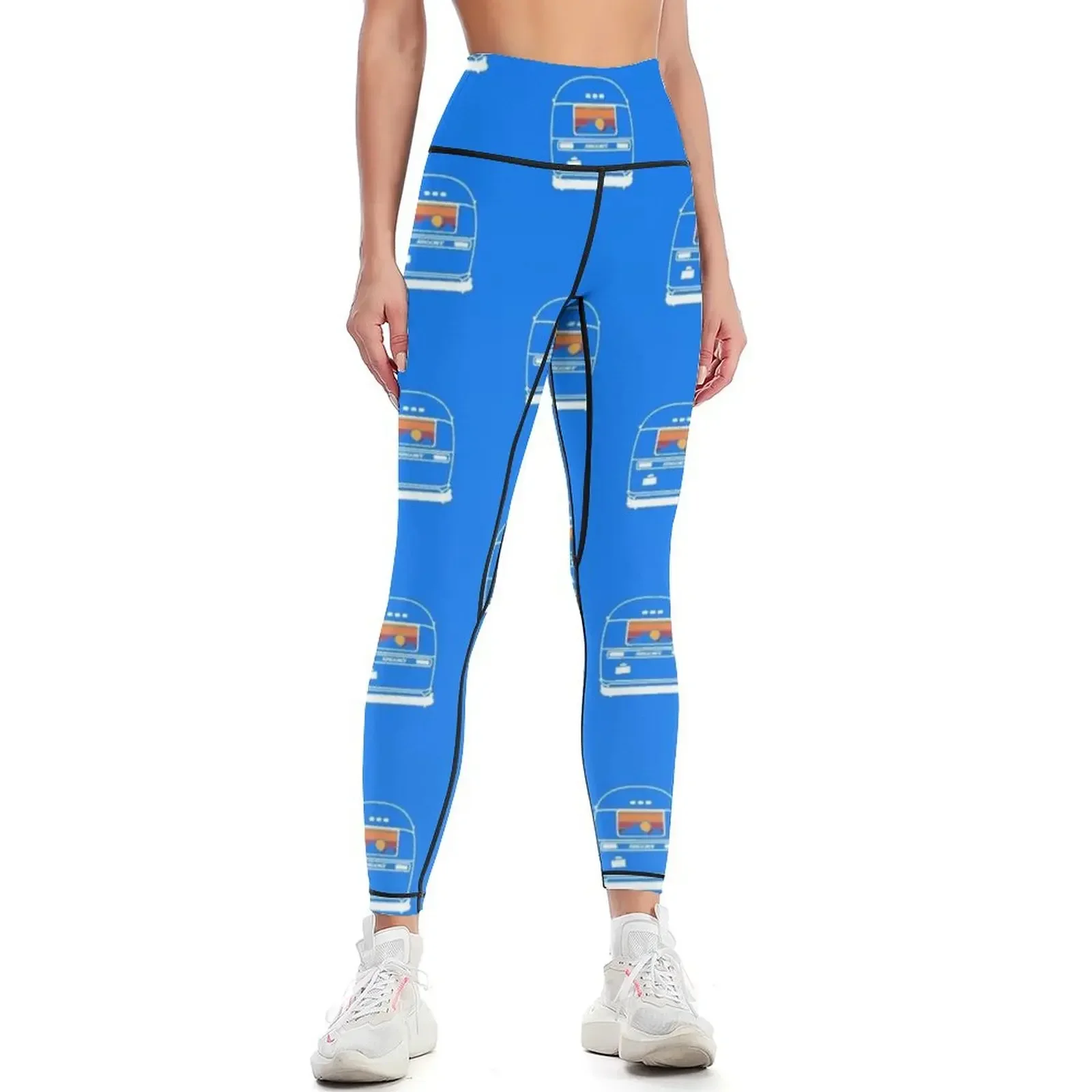 1970's Retro Vintage Argosy Camper Sunset in Mountains Leggings workout shorts sportswear for gym trousers Womens Leggings