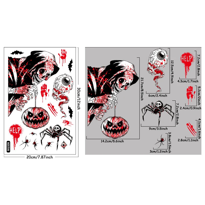 1Pcs Halloween Stickers Pumpkin Skull Monster Home Environment Stickers Funny Atmosphere Window Static Red Blood Stain Stickers