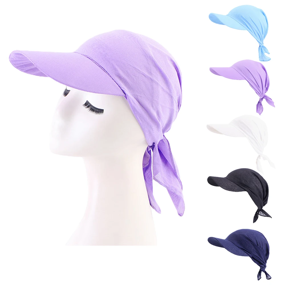 Baumwolle Sonnen kappe Visier Kinder vor gebunden Hijab Durag mit Krempe Kopftuch Turban Haarausfall Schal Wrap Bandana Kopf bedeckung Motorhaube Mode