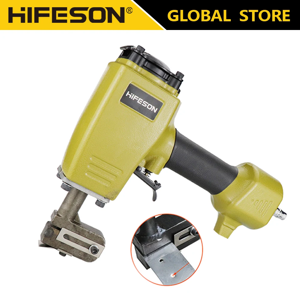 HIFESON Heavy Duty Pneumatic Punch Gun Air Punching Machine 4.5mm-10mm Hole Industrial Air Drill For Iron Stainless Aluminum