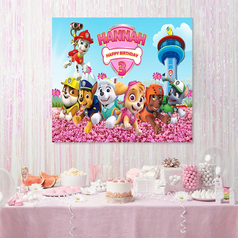 Cartoon Paw Patrol Dog Birthday Party Backdrop Custom Flying Rescue Pink Skye Photography Background Baby Show Deco Banner