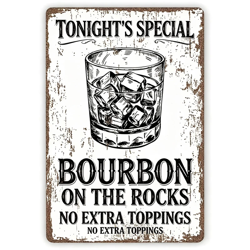2D Flat Metal Sign | Retro Today'S Soup Whiskey with Ice Croutons Funny Metal Sign - Humorous Bar and Kitchen Decor, Iron Wal