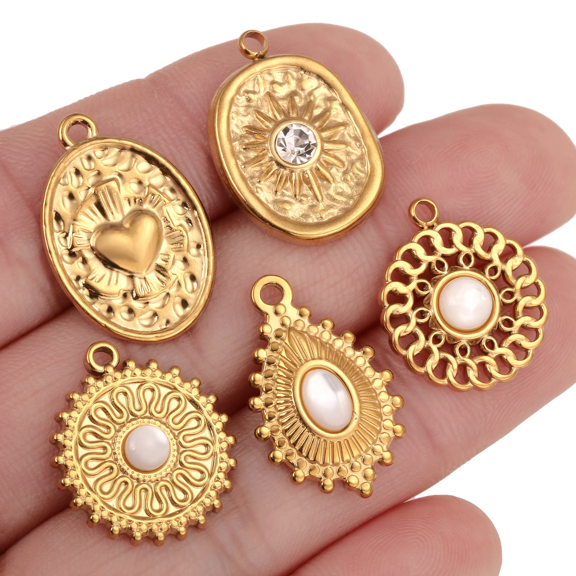 3Pcs Stainless Steel Natural Shell Charms Water Droplet Heart/Sun/Flower Pendants Exquisite DIY Earrings Necklace Jewelry Making - view 3