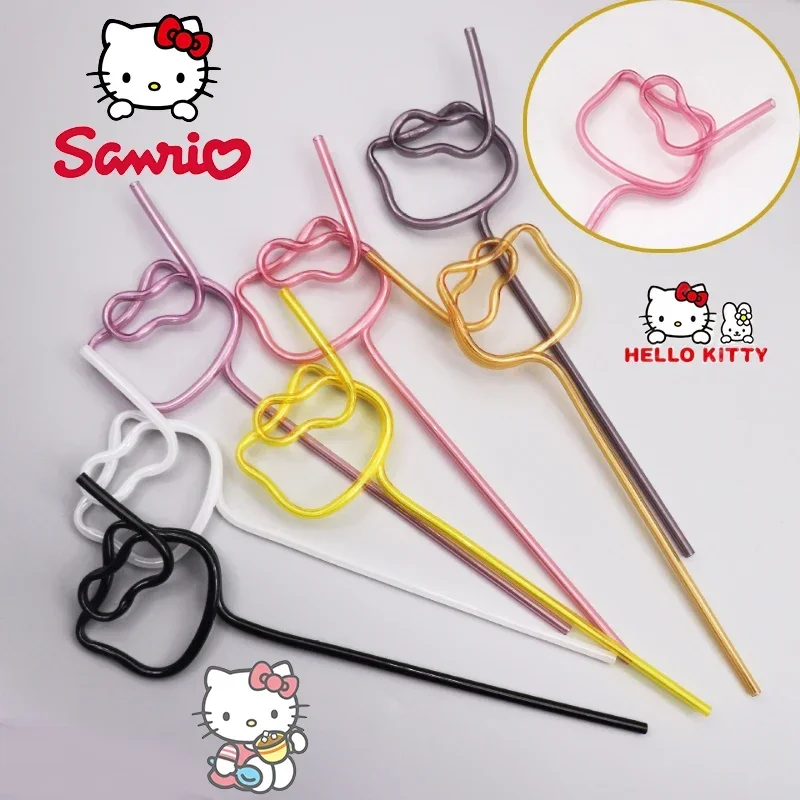 Sanrio Hello Kitty Colored Straw Modeling Straws Drinking Cartoon Straw for Home Kitchen Bar Party Flexible Straws Kid Supplies