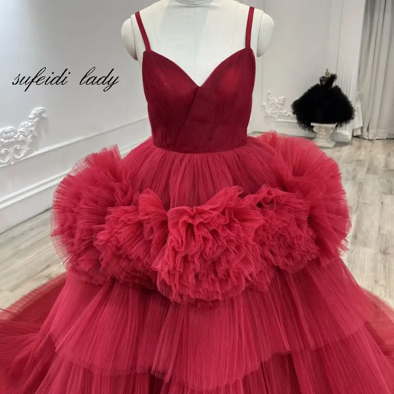 Elegant red halter cake dress 2023 bridal wedding dress