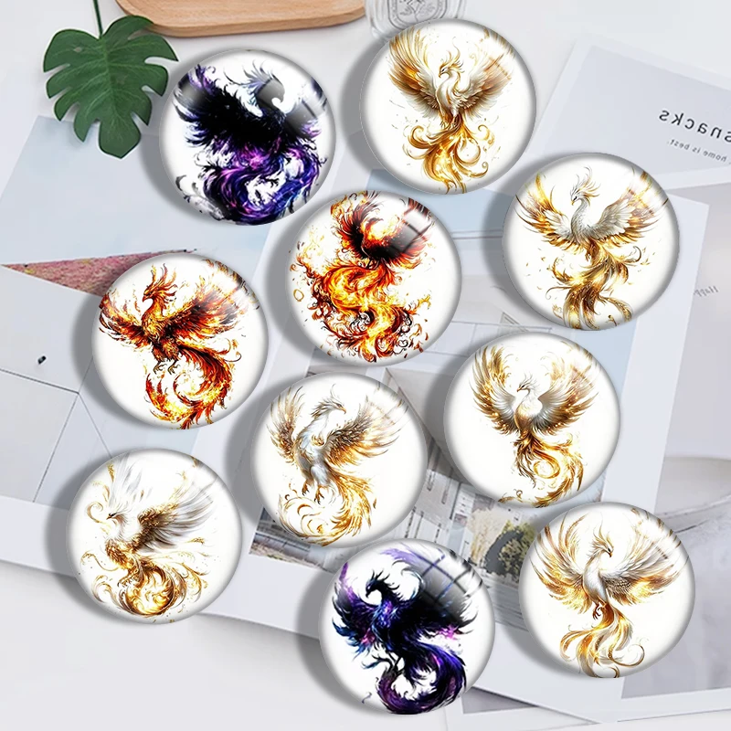Dreamy Phoenix  10pcs 12mm14mm/16mm/18mm/20mm/25mm Round Photo Glass Cabochon Demo Flat Back Making Findings Jewelry
