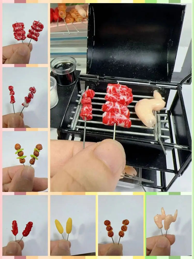 New 1/12Miniature Supermarket food simulation kabob beef sausage corn mushroom for Doll House Mini Kitchen Clay food Accessories