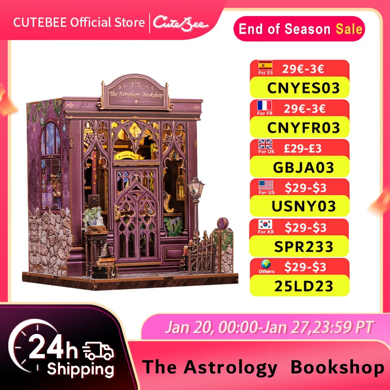 CUTEBEE-Kit de rincón de libros DIY, casa de muñecas en miniatura, juguete de ensamblaje de madera, rompecabezas 3D, estantería con luz para librería de astrología