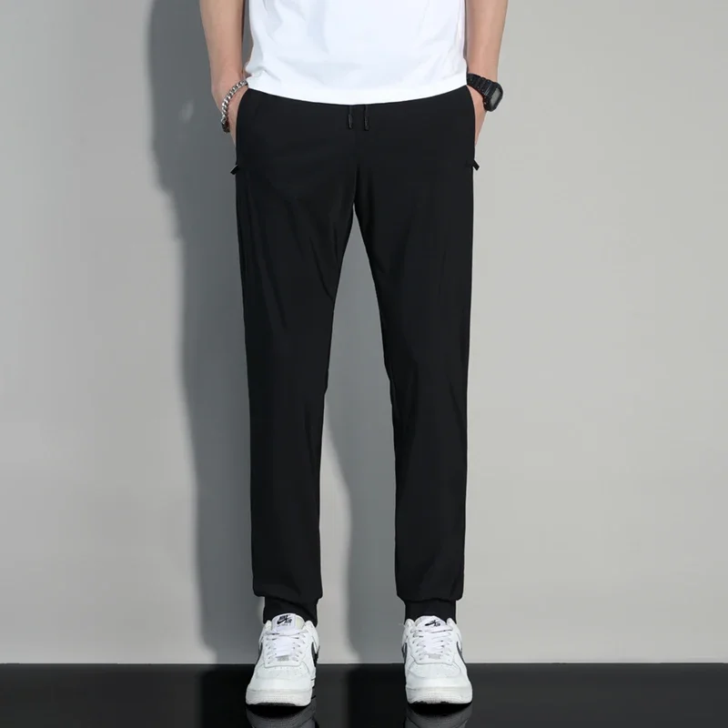 

Прямые широкие облегающие мужские спортивные быстросохнущие брюки из ледяного шелка с охлаждением, повседневные эластичные легкие дышащие брюки для активного бега