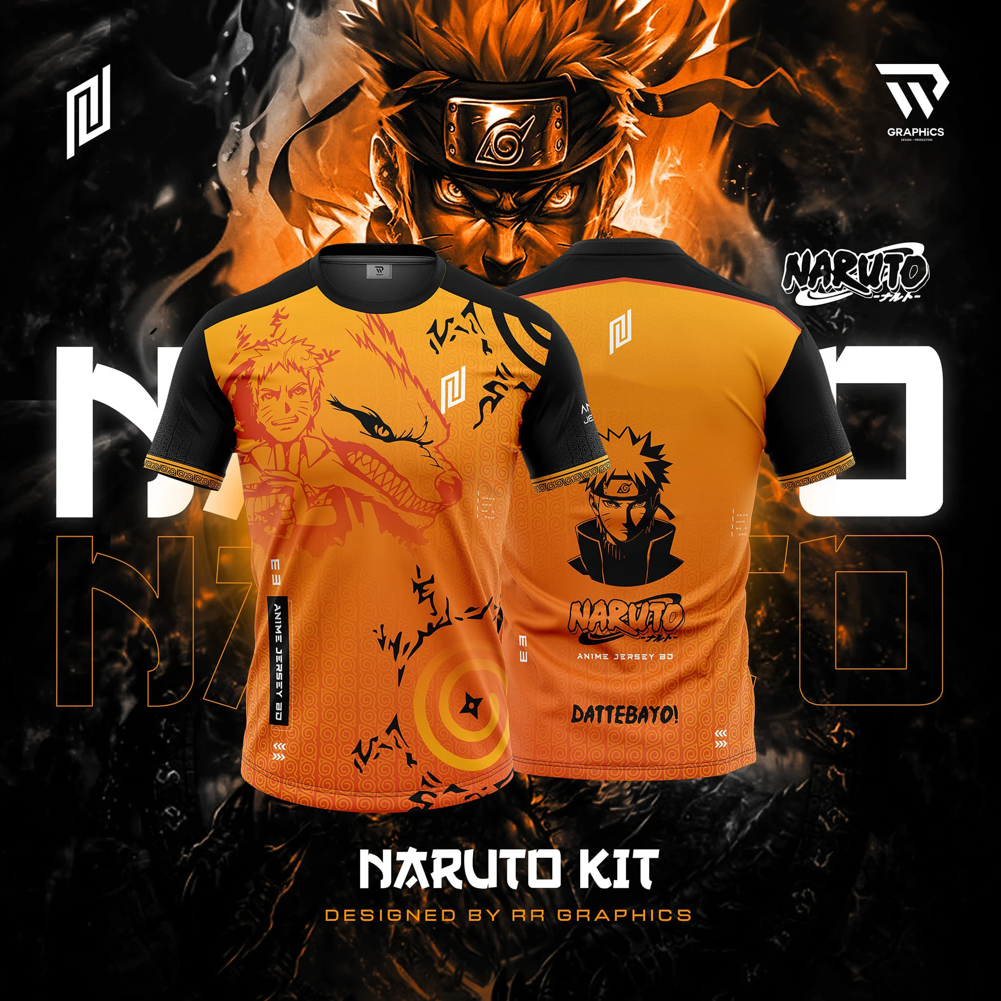 Naruto Uzumaki Nine Tails Kurama All Over Print Jersey Anime Adult Kids Athleisure Short-Sleeve T-Shirt Breathable Quick-drying