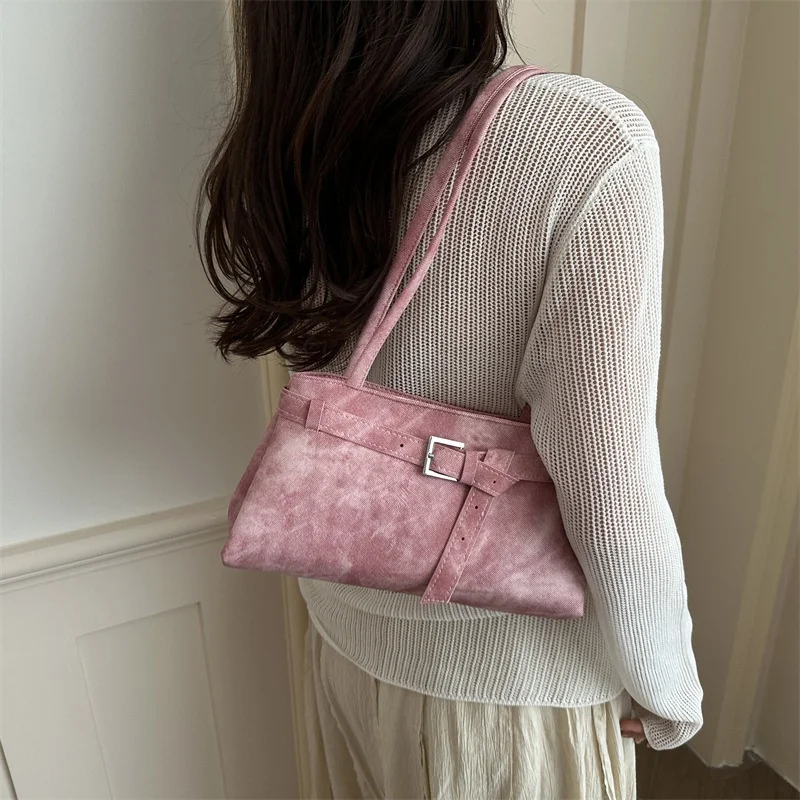 Korean-style Vintage Niche Women's Bag Belt Buckle Decor Versatile Tie Dye Tote Bag Simple Casual Handbag Shoulder Bag