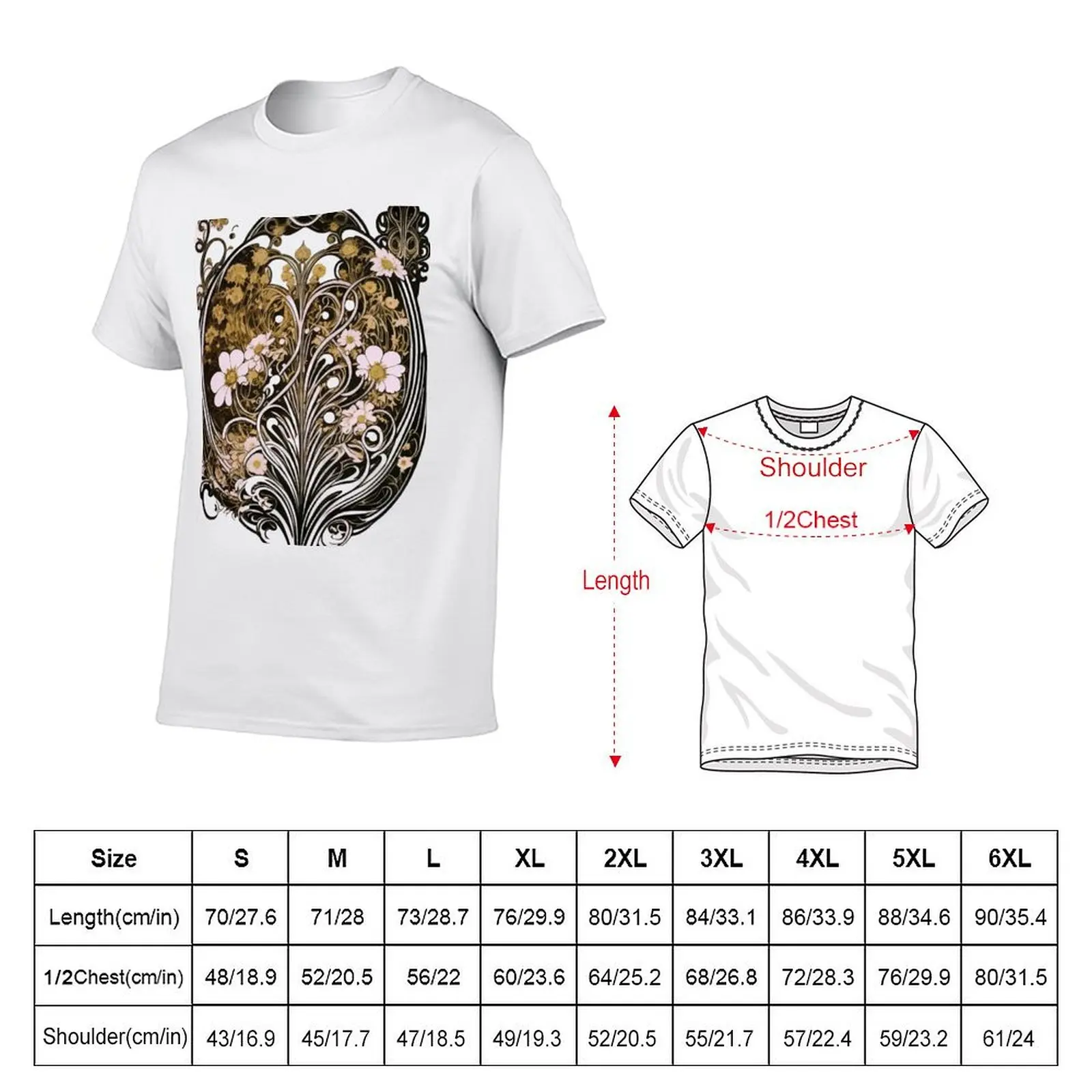 Vintage Art Nouveau Alphonse Mucha Classical Nature Flower Print T-Shirt Outdoor Activity Sports T-Shirt