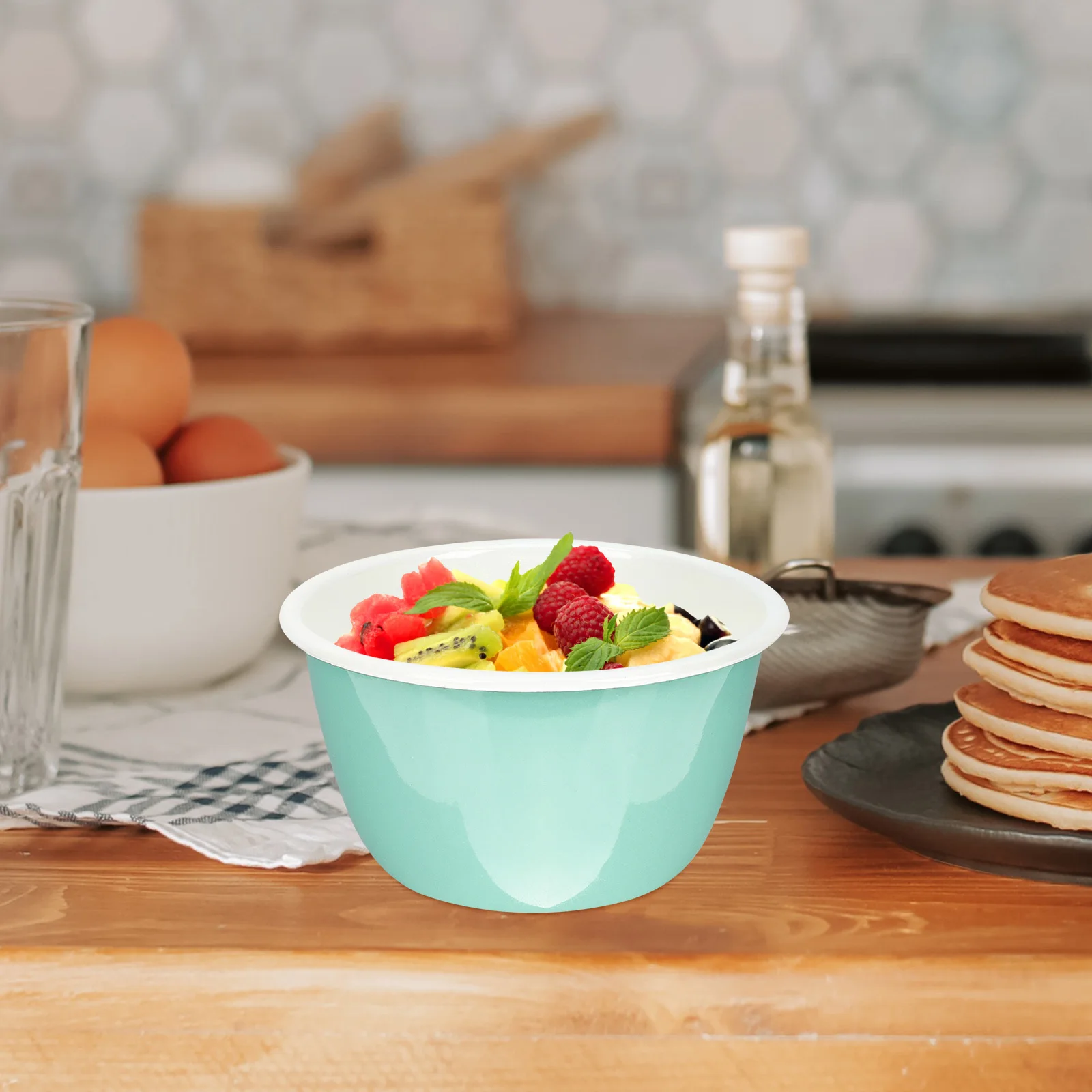 

Deepen Enamel Soup Food Storage Kitchen Bowl For Rice Noodle Salad Food Container Smooth Edge Easy Clean Household