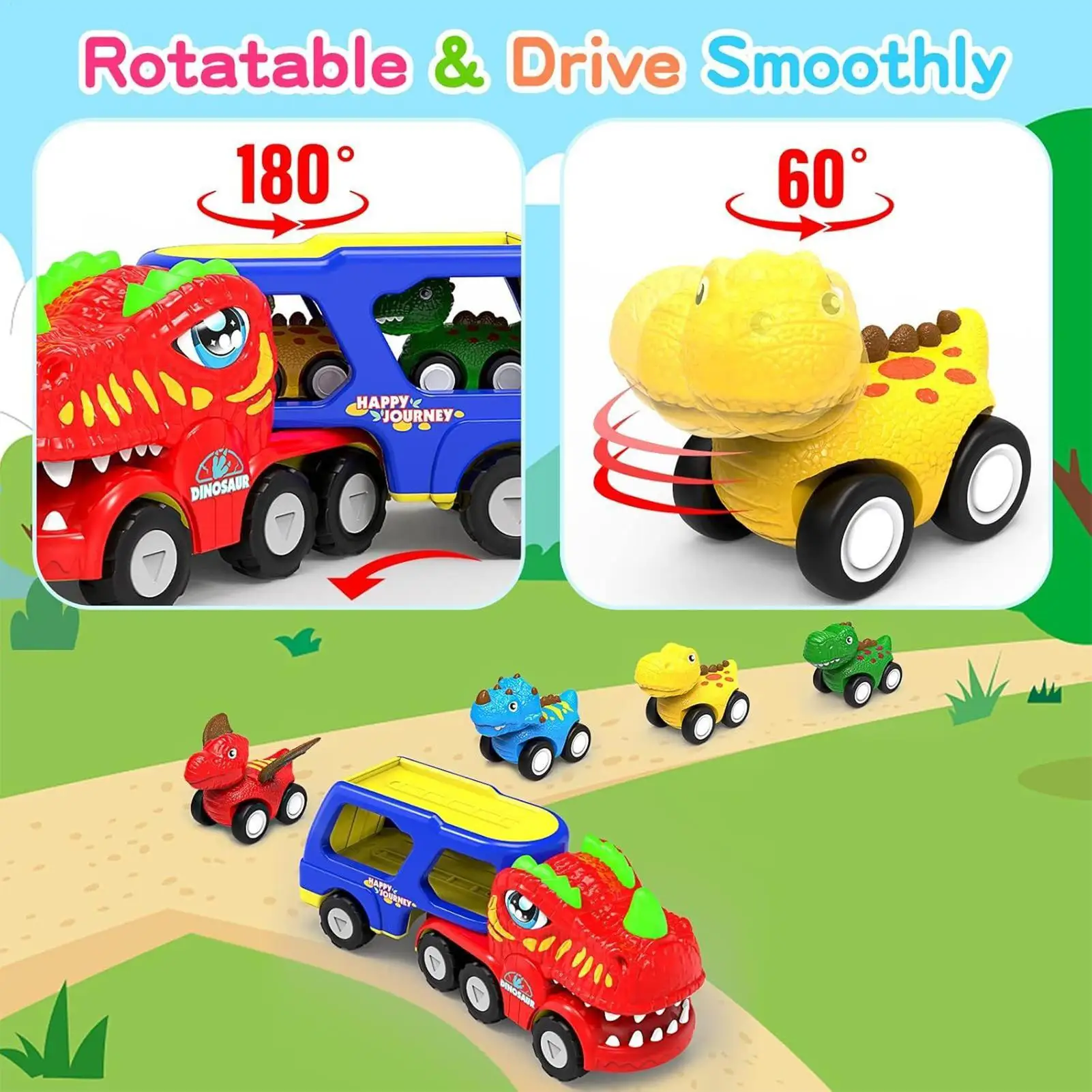 恐竜トラックおもちゃ 光る電動キッズトラックおもちゃ 4台のプルバックカー付き 誕生日パーティー 恐竜輸送車