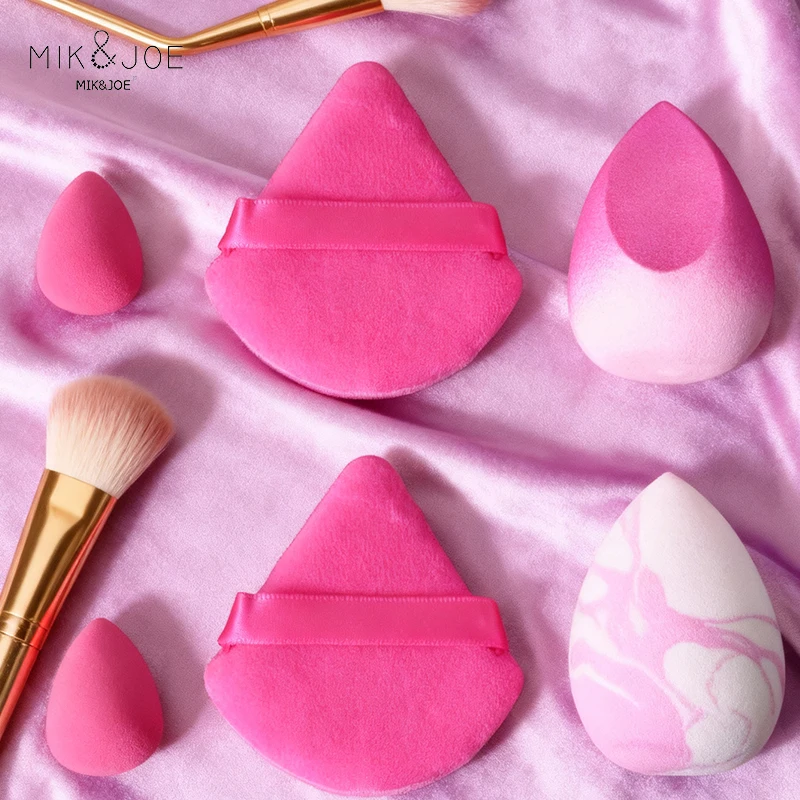 Set frullatore per trucco sfumato rosa da 6 pezzi: piccole goccioline, triangoli, frullatore grande e spugna monotorta per finitura impeccabile