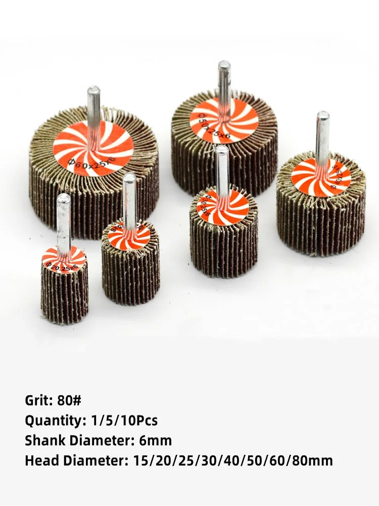 1/5/10pcs 6mm Shank Sanding Flap Wheel Disc 15-80mm Sandpaper Polishing Grinding Wheel For Rotary Tool Abrasive Tools Grit 80