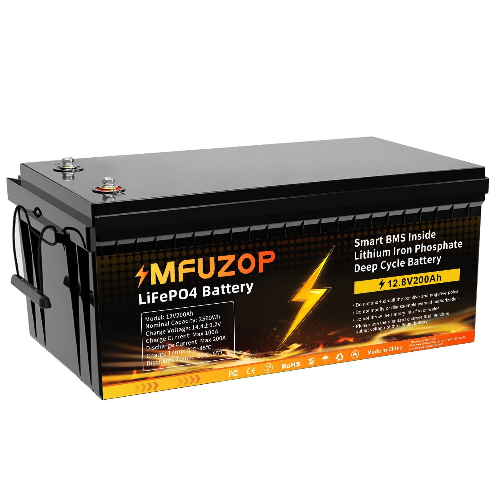 DATOUBOSS Lithiumbatterij 12V100A200A300A LiFePO4 batterij oplaadbare zonnegenerator met BMS zonne-opslagsysteem Deep Cycle