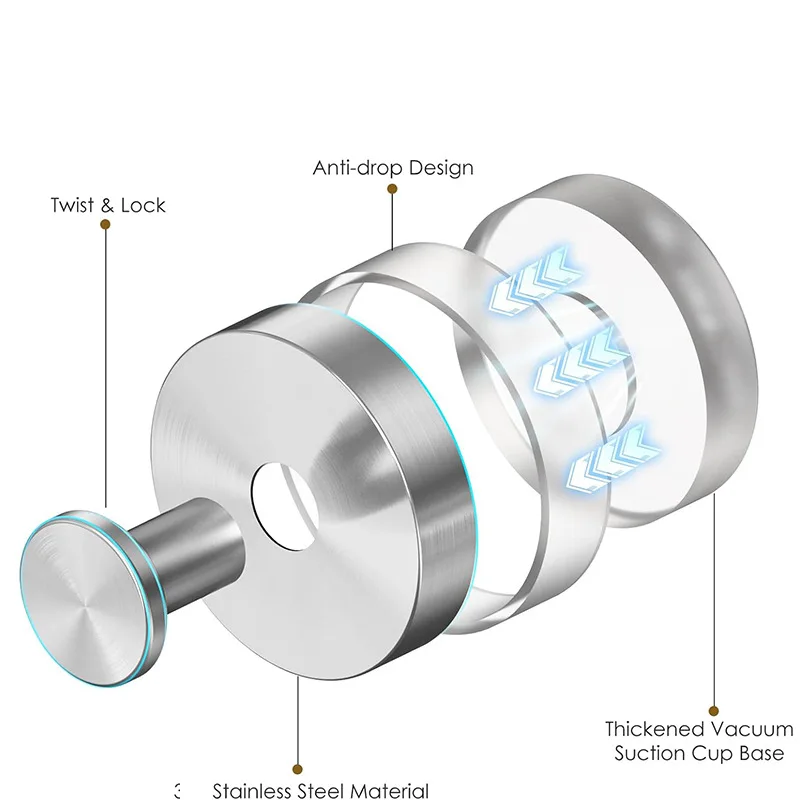Kait Cangkir Hisap untuk Mandi, Kait Handuk untuk Kamar Mandi untuk Jendela, Kaca, Cermin, Ubin, Pancuran Tanpa Bor
