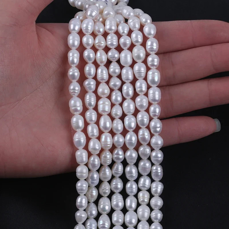 Wholesale 6-7mm White  Rice  Freshwater Pearl  Short Strand  Rice Pearls Length 15cm