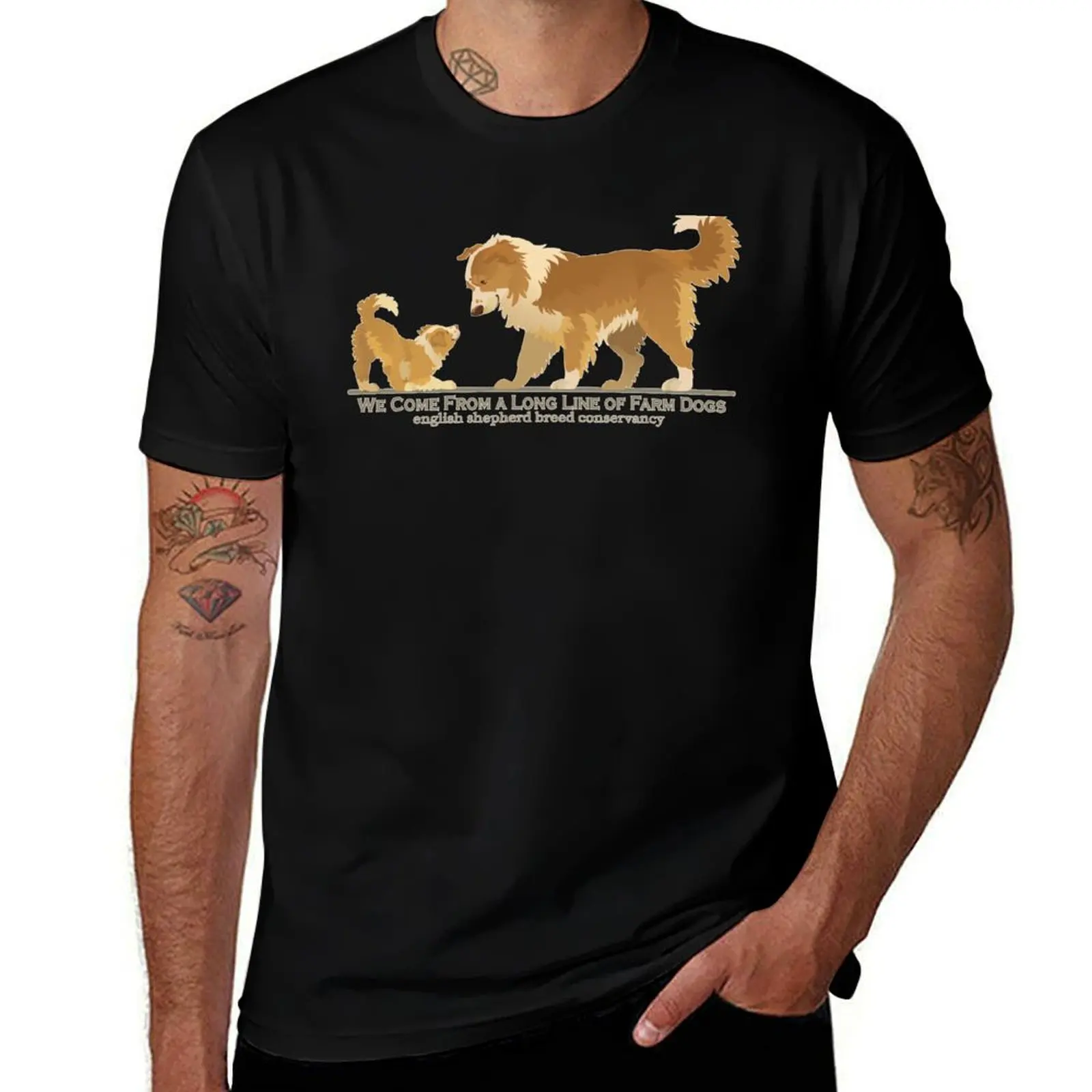 English Shepherd- Dam and Puppy- Clear Sable T-Shirt Large Size Soft Cotton T-Shirt
