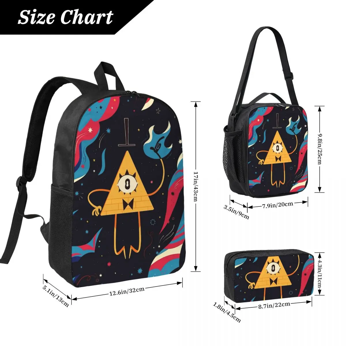 Cartoon Gravitys Falls Backpack Boys Girls BookBag School Bag Computer Shoulder Bags 3ps Insulated Lunch Bag Pencil Case