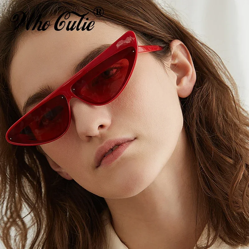 WHO CUTIE 2024 Cat Eye Sunglasses Women Brand Designer 90s Retro Vintage Modern Cateye Frame Narrow Asymmetry Sun Glasses OM600