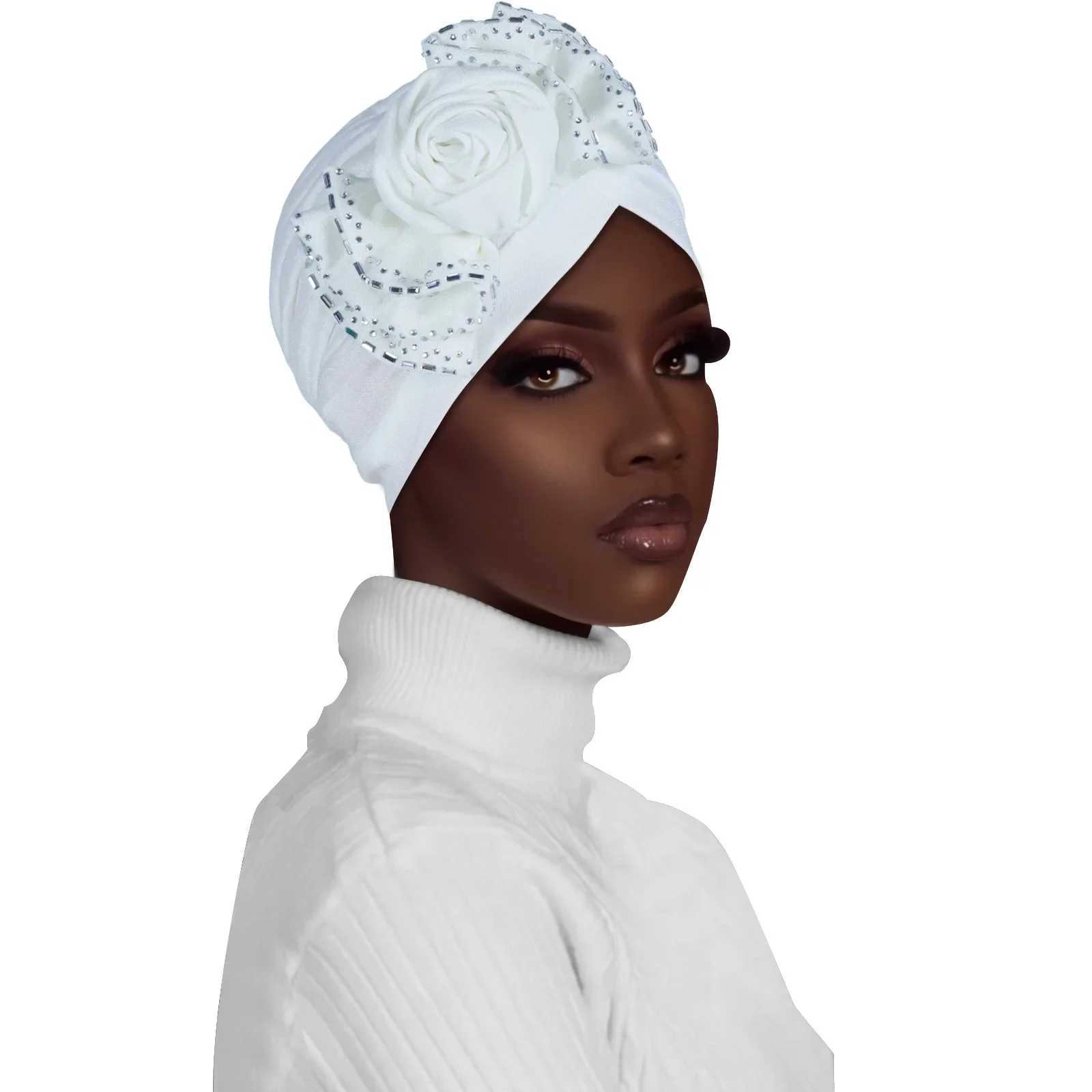 المرأة المسلمة الماس زهرة عمامة مطوي قبعة بونيه بيني الكيماوي قبعة الحجاب الأفريقي فقدان الشعر رئيس التفاف Turbante Mujer