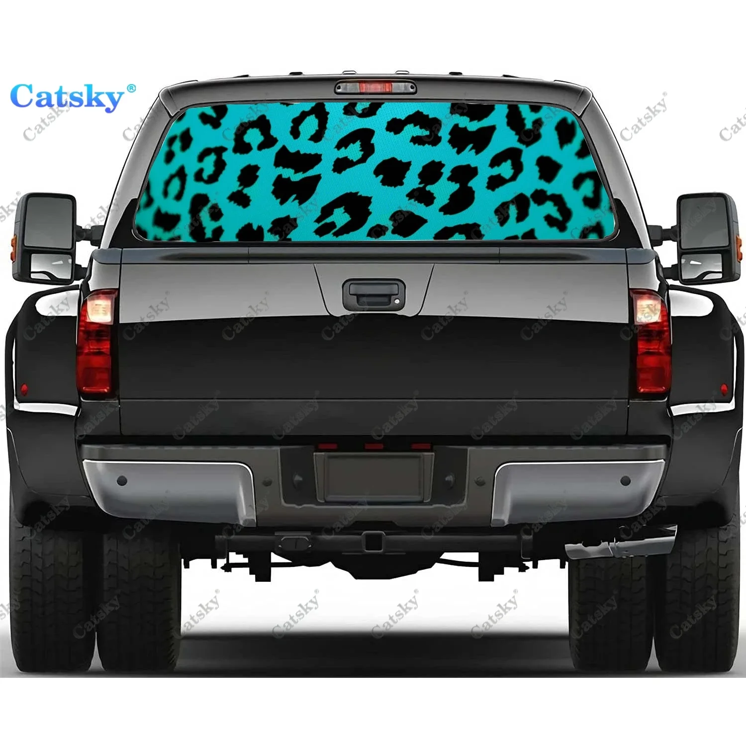 Blue Leopard Printing Rear Window Sticker Windshield Decal Steed Truck Rear Window Decal Universal Tint Perforated Vinyl Graphic