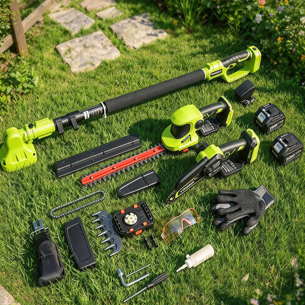 Supstable 6-in-1 Cordless Pole Saw & Hedge Trimmer Mini Chainsaw Powerful Cutter Grass Strimmer with Multi Strimmer Hedge Trimmer Tree Cutting