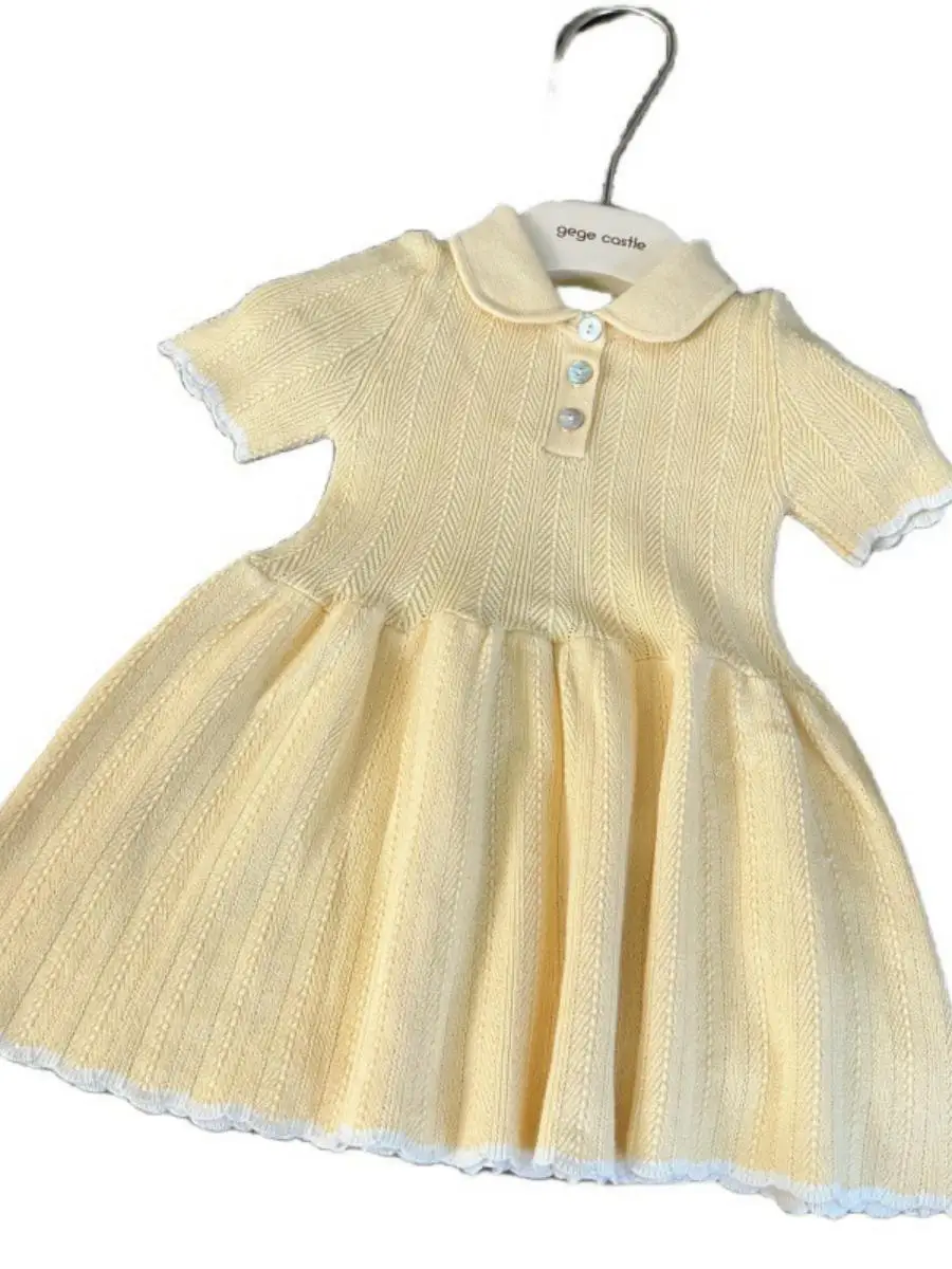 

Korean Sle Kids' Clothing 2025 New Summer Girls' Knitted ort Sve Dr Baby Girl's High-End Collar Sweater Dr