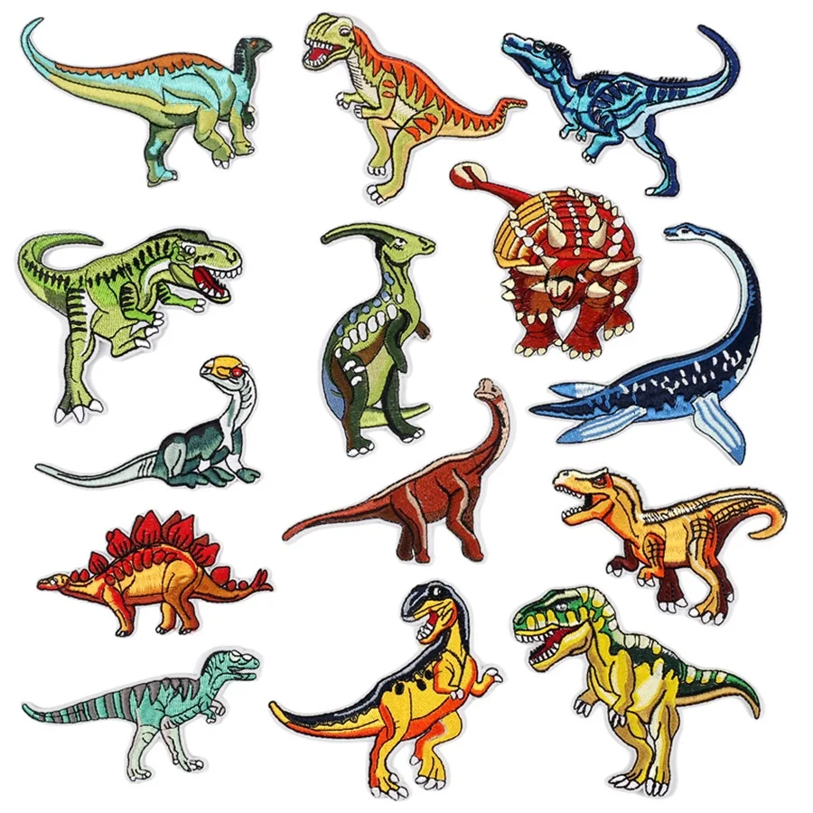 14Pcs/Set Cartoon Dinosaur iron on Patch Haftowana naszywka z tkaniny do naszywania odzieży dziecięcej odznaka wystrój prasowania ubrań Aplikacja