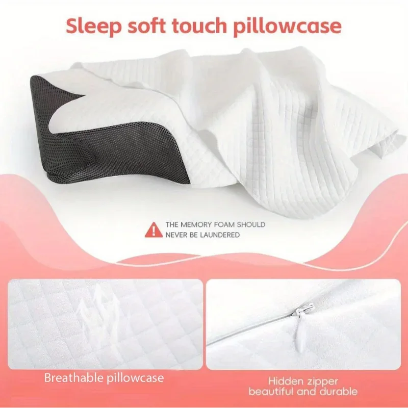 Butterfly-Shaped Neck Pillow Memory Foam Pillow Cover Cervical Support Breathable Pillowcase Soft Pillow Protector Bedding